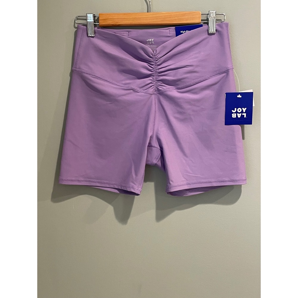 JoyLab High Rise Shorts Purple Ruched Waist Athletic Workout Bike Shorts New